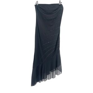 Y2K Beaded Mesh Asymmetrical Midi Dress M Black Romantic Whimsigoth Fairy Grunge